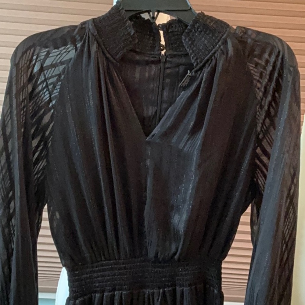 Black Wrap Tie Front Long Sleeve Gown - Picture 3 of 7